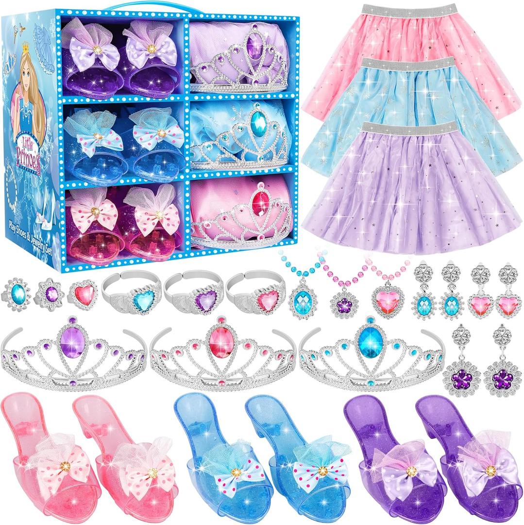 LJZJ Princess Dress Up Toys & Jewelry Boutique, Girls Role Play Gift for 3+ Year Old Girl Toddler B-Day Party Favors (Colorful)