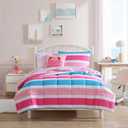 Nautica Kids - Kids Comforter Set, Super Soft Toddler Bedding with Matching Shams & Throw Pillow, Kids Home Decor, Ideal Girl Room Essentials (Cru Stripe Pink, Twin)