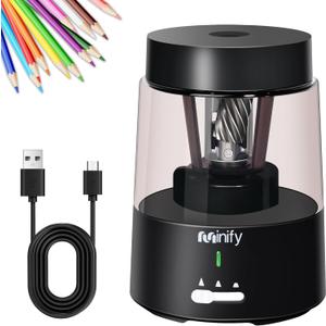 Pencil Sharpener Electric Pencil Sharpener Heavy Duty Blade Rechargeable Battery Powered Pencil Sharpeners for 6-8mm Colored Pencils Auto Stop Fast Sharpen in 3s (Black)
