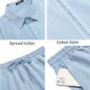 COOFANDY Men's 2 Piece Short Set Cuban Guayabera Shirts Short Sleeve Casual Beach Outfits Set (Blue)