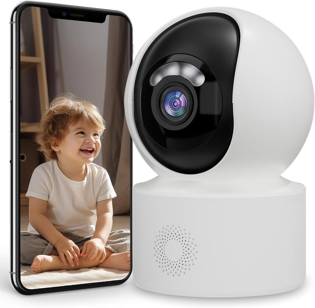 Home Security Camera 360° Indoor Security Camera with Night Vision, Motion Detection & Two-Way Audio - Pet Cameras & Baby Monitor, 2.4GHz WiFi, Mobile App for Home Surveillance