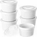 DOWAN Ramekins 8 oz Oven Safe with Lids, Creme Brulee Ramekins Bowls, Porcelain Ramiken Souffle Dishes, Custard Cups for Baking, Small Bowls for Pudding Dip Sauces Dessert, White, Set of 6