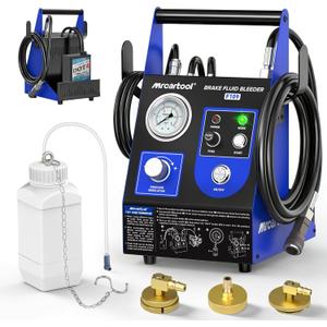 Mrcartool F109 Automatic Brake Bleeder Kit 0.7~2.5 Bar Electric Brake Fluid Bleeder Machine, One Person Operation Pneumatic Vacuum Brake Pressure Bleeder Pump with 3 Master Cylinder Adapters