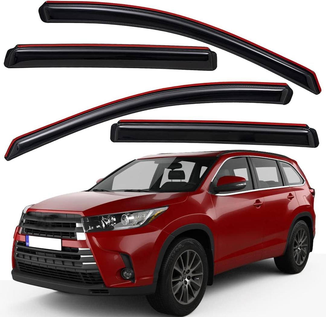 Lightronic Extra Durable Clip-on in-Channel Auto Vent Window Visor, Fits 2014-2019 Toyota Highlander, UV Protection Rain Guard, Original Wind Deflector, No-Drill Easy Install, Dark Smoke, 4-Pcs
