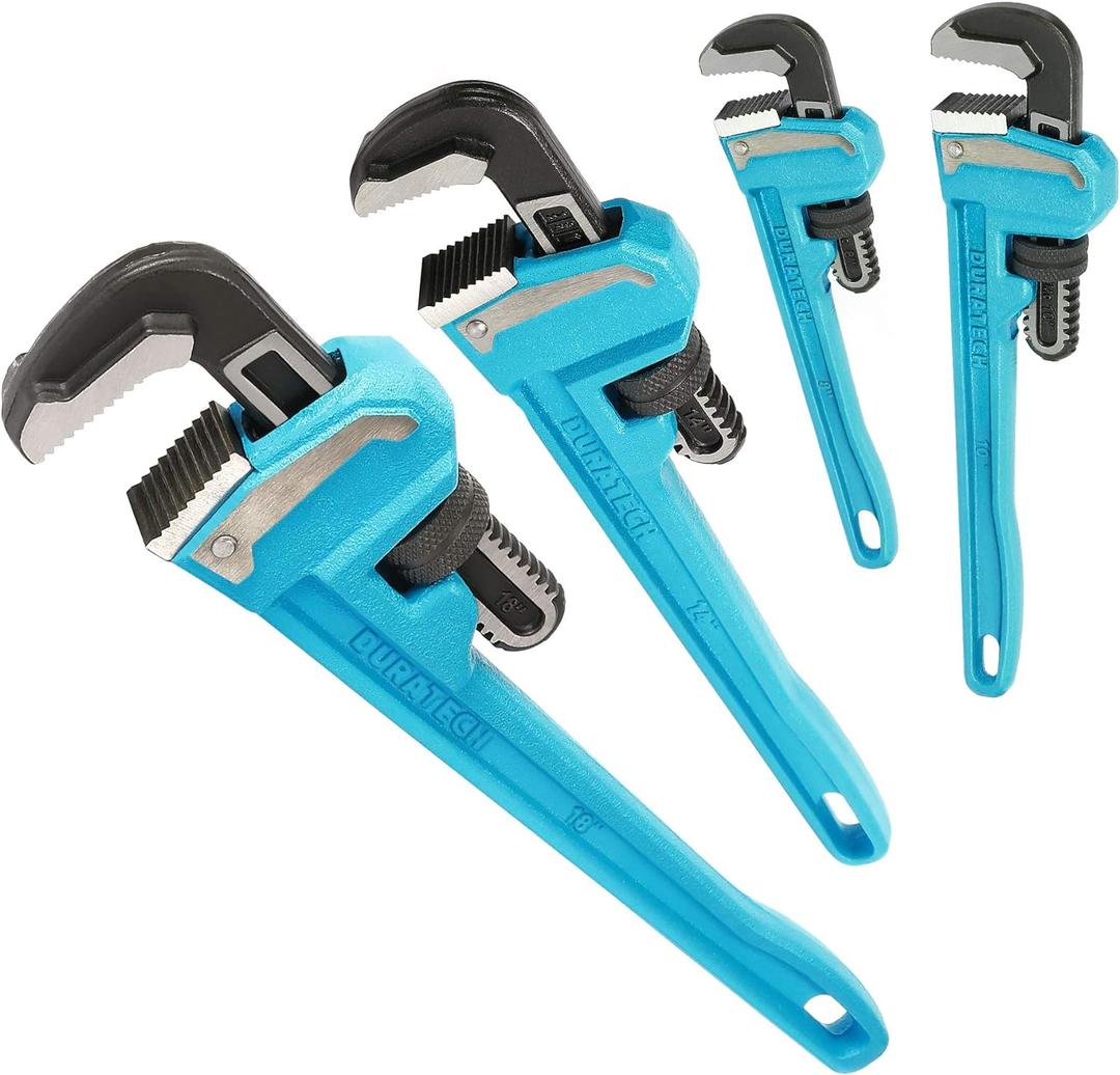 DURATECH 2-Piece Heavy Duty Pipe Wrench Set 10 ", 14 ", Adjustable Plumbing Wrench, Malleable Cast Iron Handle, Exceed GGG Standard