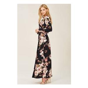 MEROKEETY Women's Fall Long Sleeve Floral Maxi Dress Lace Eyelet Hollow Out Tiered Boho Wedding Guest Dresses Pockets (Medium, Royal Blue)