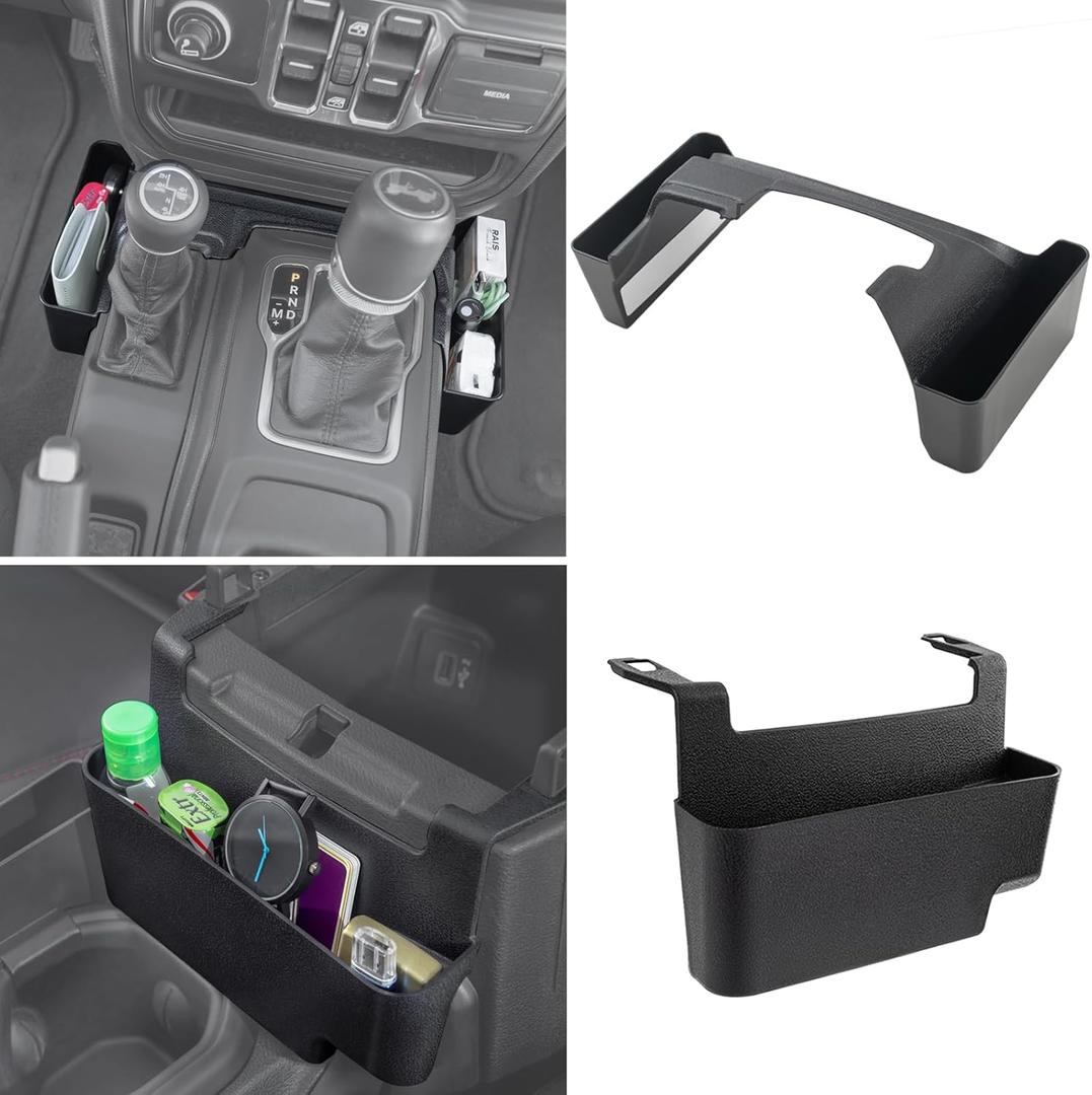 PIMCAR 2-Piece Upgrade Tray Organizer Set for Jeep Wrangler JL/JLU (2018-2025) & Gladiator JT (2020-2025) - Gear Shift Side and Center Console Hanging Storage Box, Durable Interior Accessories (Gear Shift Side Tray & Hanging Tray)