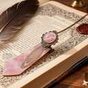 2Pcs Vintage Natural Crystal Stone Bookmark-Fantasy,Cute,Unique Bookmarks,Rose Quartz & Amethyst Brass Metal Book Mark for Reading Women,Men,Book Lovers,Girls and Teachers(Rose Quartz&Purple)