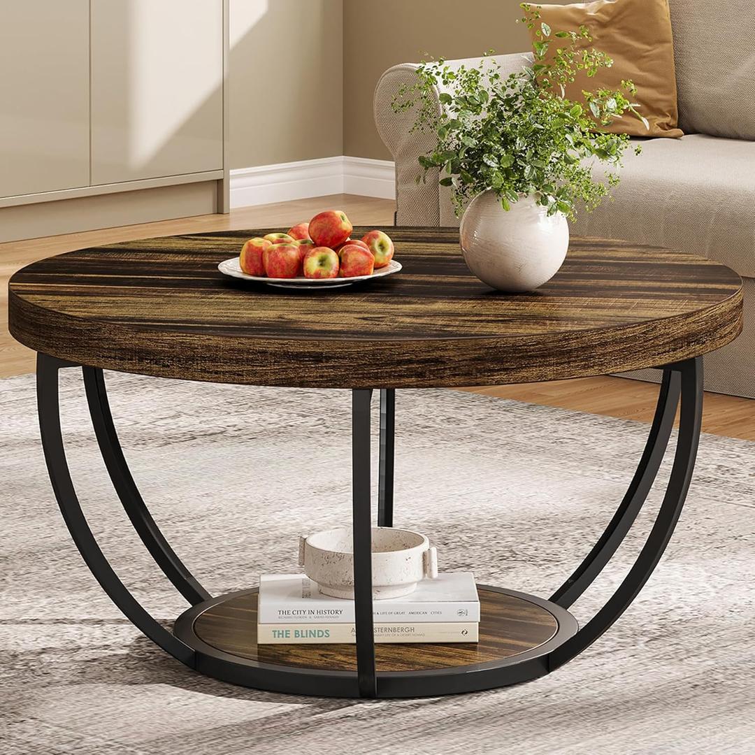 Tribesigns Round Coffee Table with Storage, 31.7" Living Room Table, round, 31.7-inch diameter