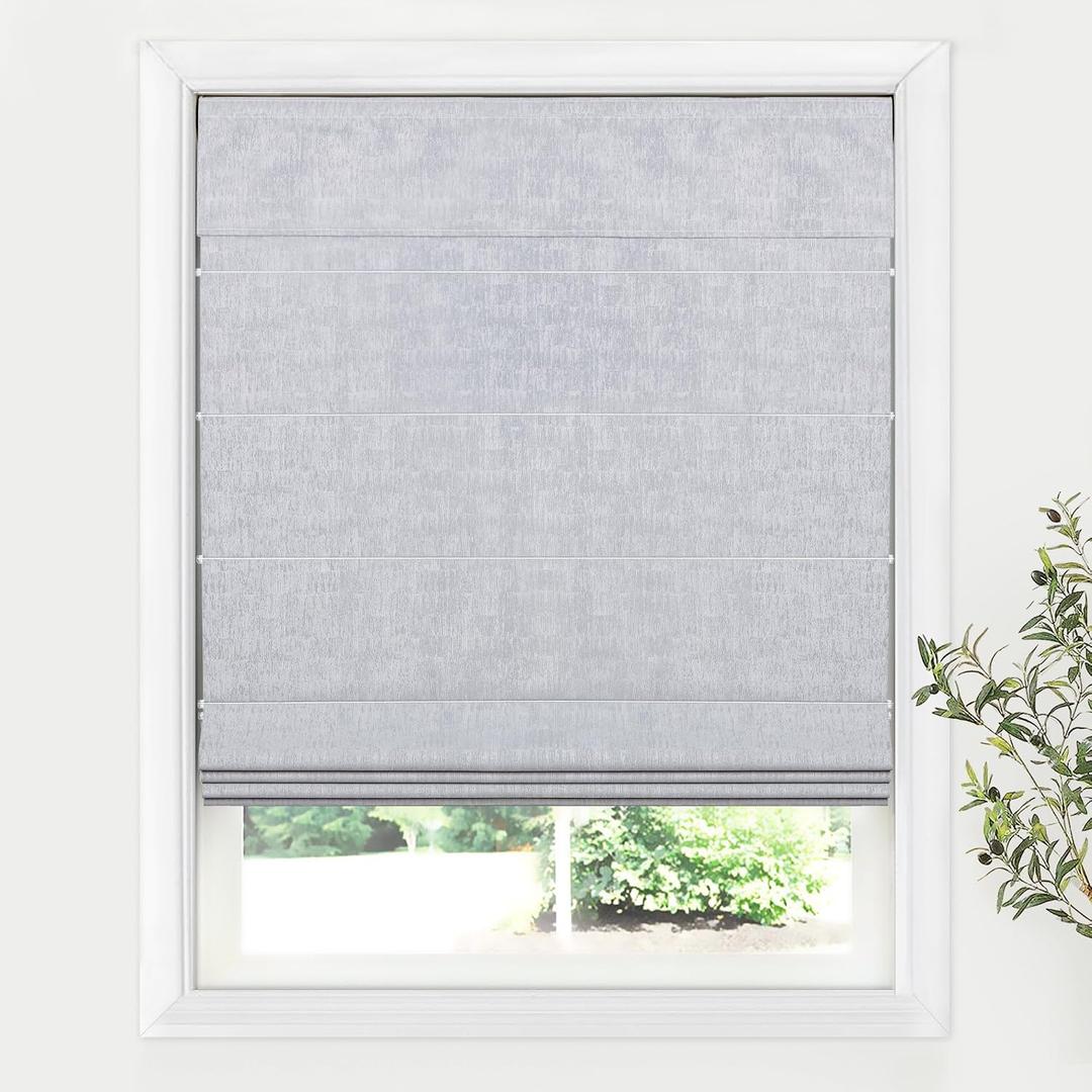 LazBlinds Cordless Roman Shades for Windows, Blackout Room Darkening Thermal Insulated Window Blinds, Lightweight Fabric Blinds for Indoor Windows, 34" W x 72" H, Light Grey