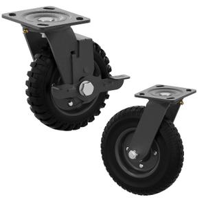 6 Inch Caster Wheels,Heavy Duty Swivel Plate Casters with Rubber Knobby Tread for Workbench,800lb Capacity, Dolly, Cart, Trolley, Wagon and Chicken Coop,- 1*with Brakes and 1*Without Brakes2 Packs