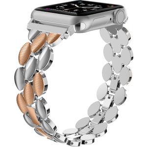 Moolia Elegant Metal Strap Compatible with Apple Watch Band 42mm 44mm 45mm 46mm Metal Fashion Women Replacement Strap Bracelet for iWatch Series 11/10/9/8/7/6/5/4/3/2/1/Ultra(1/2/3) Rose Silver