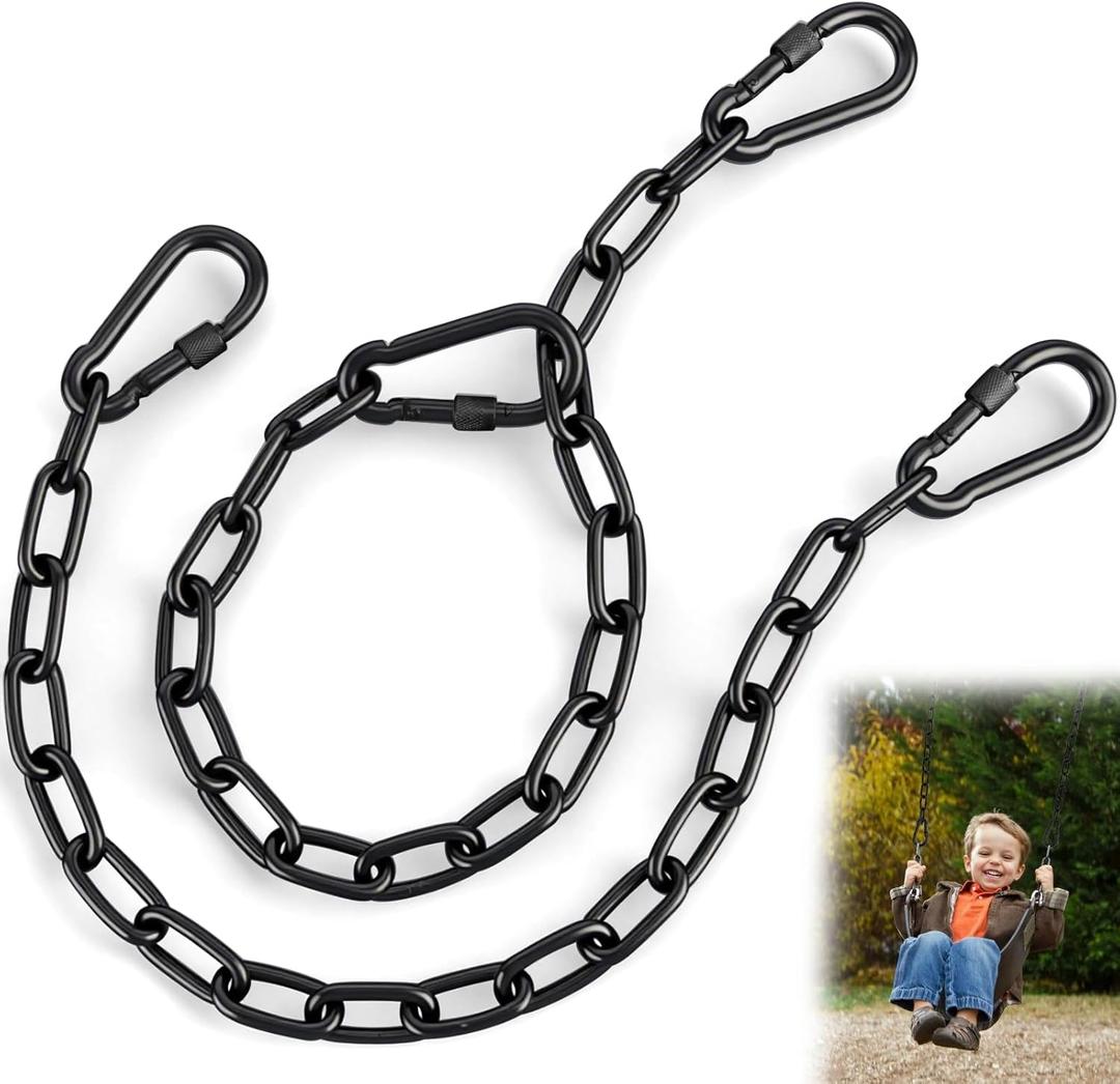 YOSE 2 Pack 25in Heavy Duty Swing Chains with 4 Carabiners, Black Stainless Steel Hanging Chains with Hooks for Hammock Chair, Porch Swing, Hanging Basket, Gym, 1200LB Capacity
