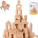 Pidoko Kids Wooden Blocks - 100 Pcs - Building Blocks for Toddlers - Includes Storage Container with Shape Sorter Lid - Natural Beech Wood Blocks - Preschool Learning Toys Stacking Block