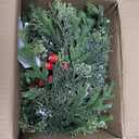 6FT Flocked Cedar Garland with Lights Timer, Prelit Christmas Garland Pinecones & Red Berries Warm White Lights, Lighted Cypress Garlands Battery Operated Christmas Decor Mantel Table Indoor Outdoor