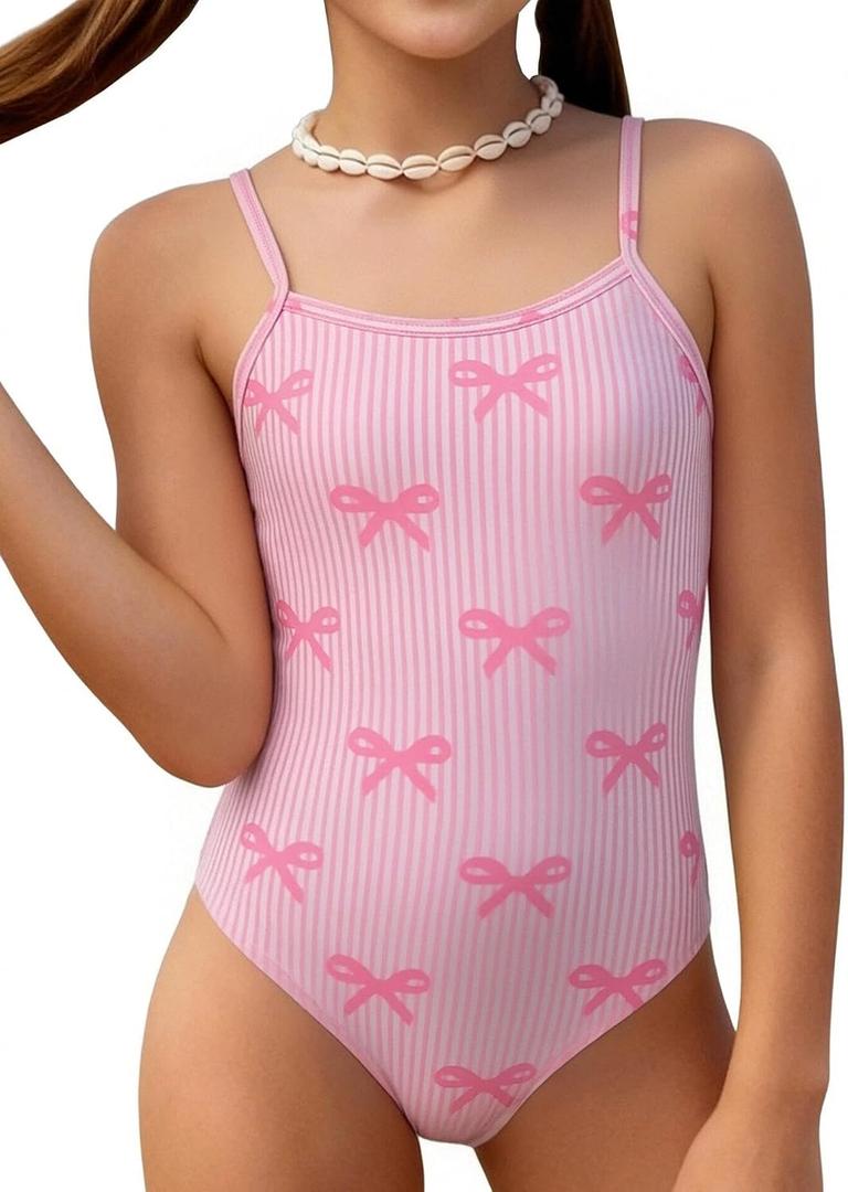 Girls One Piece Swimsuits Cute Summer Beach Crossback Swimwear Sport Bathing Suit with Adjustable Strap, 11-12Y