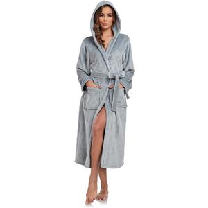 RONGTAI Womens Robes Plush Fleece Hooded Bathrobe Thick Nightgown with Pockets Fluffy Sleepwear (XX-Large, Gray)