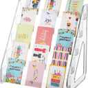 5 Tier Acrylic Card Display Stand(Tall Height), Clear Display Shelf Desktop for Trading Cards, Sports Cards, Greeting Card, Stickers & Brochures, Easy Clip-On Design