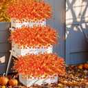 Artificial Fall Flowers Outdoor UV Resistant 8 Bundles Faux Flower and Plants Fake Autumn Mums Plastic Greenery Shrubs for Outside Planter Porch Window Boxes Garden Decoration (Orange)