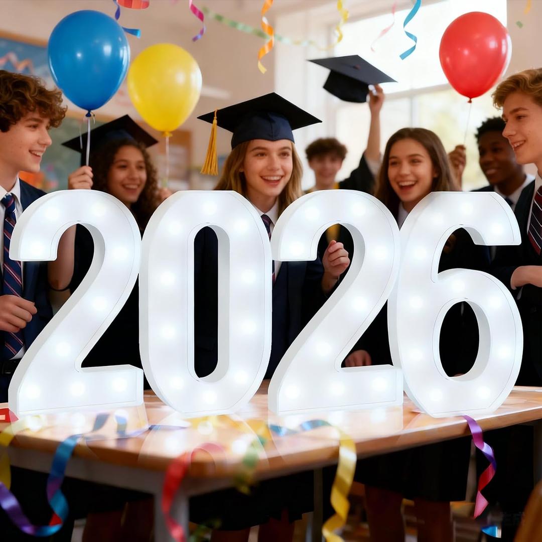 Pooqla Giant 2026 Graduation Decorations, Large 12.6 in Tall Marquee Numbers for Graduation Party, Graduation Gift for High School Senior College Class of 2026 Decoration, Cool White