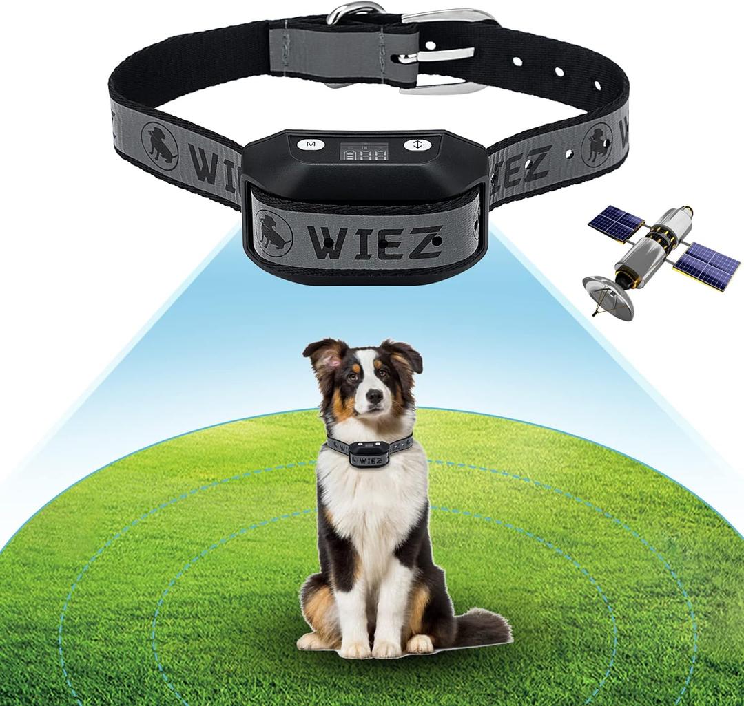 WIEZ GPS Wireless Dog Fence,Electric Dog Fence Collar, Range 65-3281ft, Adjustable Warning Strength, Rechargeable, Pet Containment System for Outdoor, Suitable for Most of Dogs
