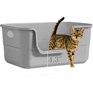 Low Entry Litter Box for Kittens & Senior Cat, High Sided Kitty Litter Boxes with Handle, Anti-Splash Plastic Large Litter Tray Pan for Big Cats, Easy to Clean, 19.6" L*13.7" W*8.6" H (Grey)