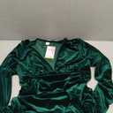 WDIRARA Women's Plus Size Ruched Deep V Neck Midi Dress Long Sleeve Velvet Bodycon Dresses Green L Plus