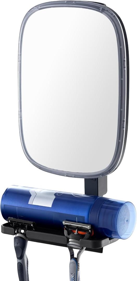 TAILI Fogless Mirror for Shower with Squeegee,Removable Fog Free Suction Mirror with Razor Holder for Shower Accessories,Bathroom, Adjustable,Shatterproof - for Men and Women-Black (12.6"L x 6.6"W)