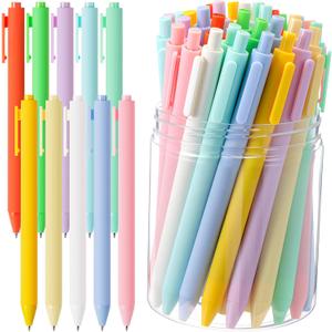 Crtiin 50 Pcs Gel Pens Bulk, 0.5mm Fine Point Retractable Black Ink Pens, Colored Aesthetic Cute Smooth Writing for School Office Journaling Note Taking (Macaron)