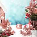 Realspring 72 Pieces Christmas Tree Ornament Set Xmas Assorted Decorations Bulk Glitter Poinsettia Berry Picks Topper Star Sequin Tree Skirts for Home Wreaths Holiday Party Favors (Rose Gold)