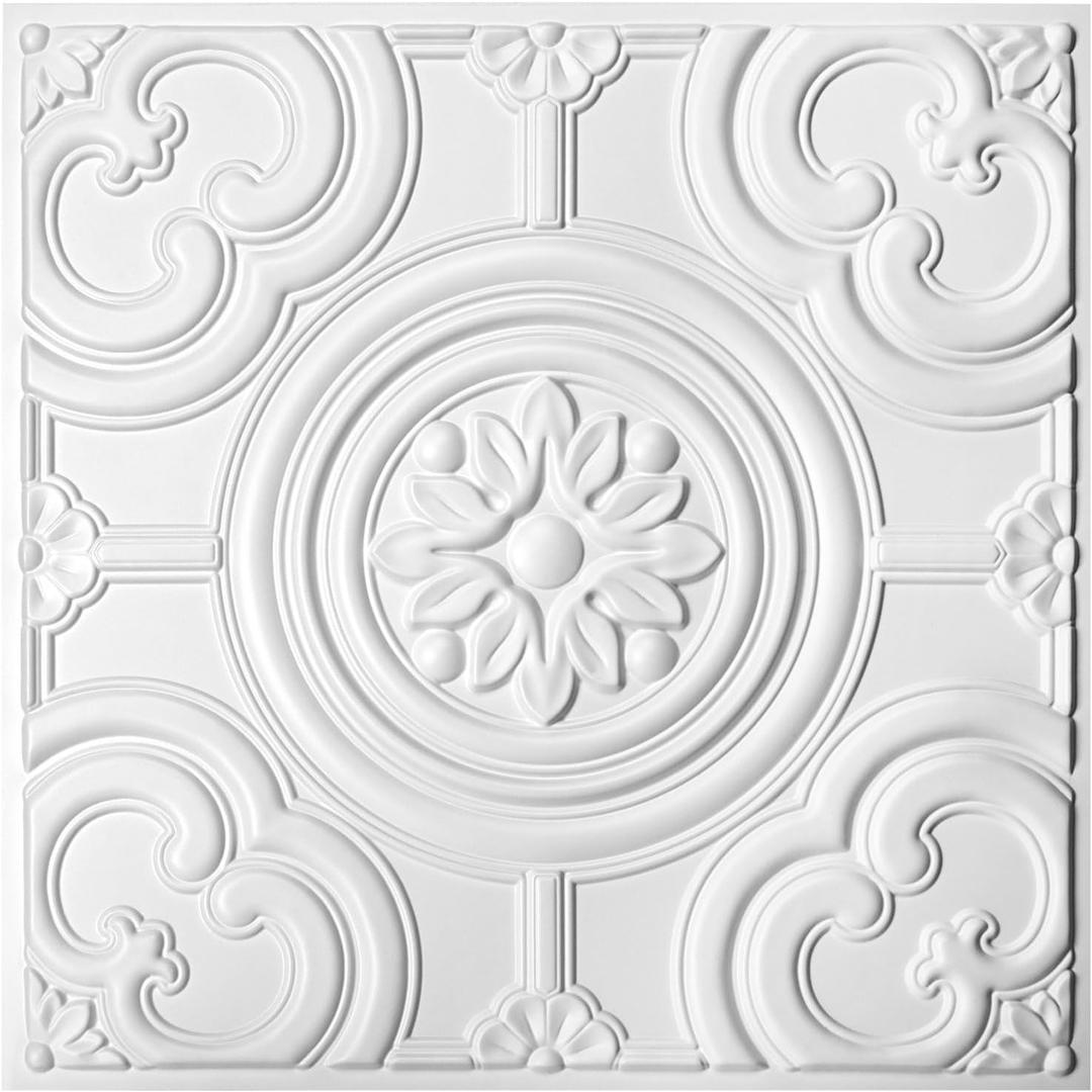 WOWSTAR 12-Pack 24"x24" Drop Ceiling Tiles, Waterproof Glue up Ceiling Panels, White