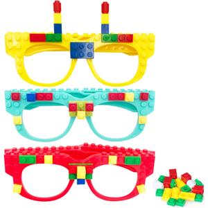 Fowecelt 12 Pcs Building Bricks Glasses Building Blocks Games for Kids Birthday Party Favors, Boys Girls Carnival Games (Yellow, Cyan, Red)