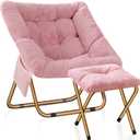 Comfy Saucer Chair, Foldable Living Room Chairs, Soft Faux Fur Lounge Chair for Bedroom, Reading Chairs for Adults, Kids, Size X-Large (Pink)