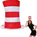 Red and White Striped Stovepipe Hat: Top Hat Costume Accessories for Readings Book Halloween Themed Party Women Adults