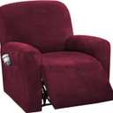 H.VERSAILTEX Velvet Stretch Recliner Couch Covers 4-Pieces Style Recliner Chair Covers Recliner Cover for Reclining Chair Slipcovers Feature Non Slip Form Fitted Thick Soft Washable, Burgundy