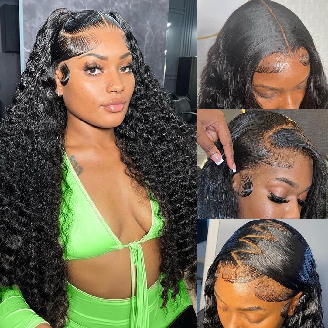 Bling Hair 30 Inch Remy Human Hair Wig 13x6 Deep Wave Lace Front Wigs Human Hair 200 Density Deep Curly Wigs Lace Frontal Pre Plucked Wig for Women Curly Lace Front Wig (Black)