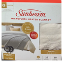 Sunbeam Microplush Queen Electric Heated Blanket with Preheat Feature Two Digital Controller 10-Heat Settings Auto Shut-Off, UL Certified for Safety, Ivory Beige
