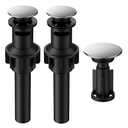 Bathroom Sink Drain with Overflow, Hurran Universal Bathroom Sink Stopper for Bathroom Vanity Vessel Sink, Plastic Pop-up Sink Drain with Hair Catcher Anti-Clog Strainer, 2 Pack, Chrome