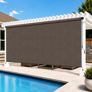 10'W x 8'H Mocha Outdoor Roller Shade with Crank Wand Patio Shades Roll up, UV Blocking & Privacy Protection, 120"W x 96"H