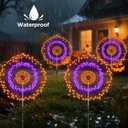4 Pack Solar Halloween Firework Lights Outdoor Waterproof, 8 Modes Orange & Purple Black Spooky Solar Garden Lights with Timer Remote for Outside Yard Patio Pathway Lawn Halloween Decor