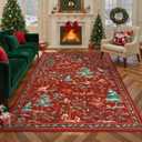 LIVEBOX Christmas 5x7 Area Rug for Living Room Red Clearance, Washable Rugs for Bedroom Nursery Room, Soft Low Pile Non Slip, Christmas Tree Santa Claus Print Holiday Carpet Home Decor (Red 5'x7')