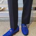 Men's Penny Slip-on Glitter Loafer Metallic Moc-Toe Tuxedo Dress Shoes Sparkly Sequins Smoking Slipper Prom Party Wedding Comfortable Lightweight Size 9