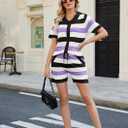 Womens Sweater Knit Pajama Sets Short Sleeve Top and Shorts Matching Lounge Set Loungewear (M)