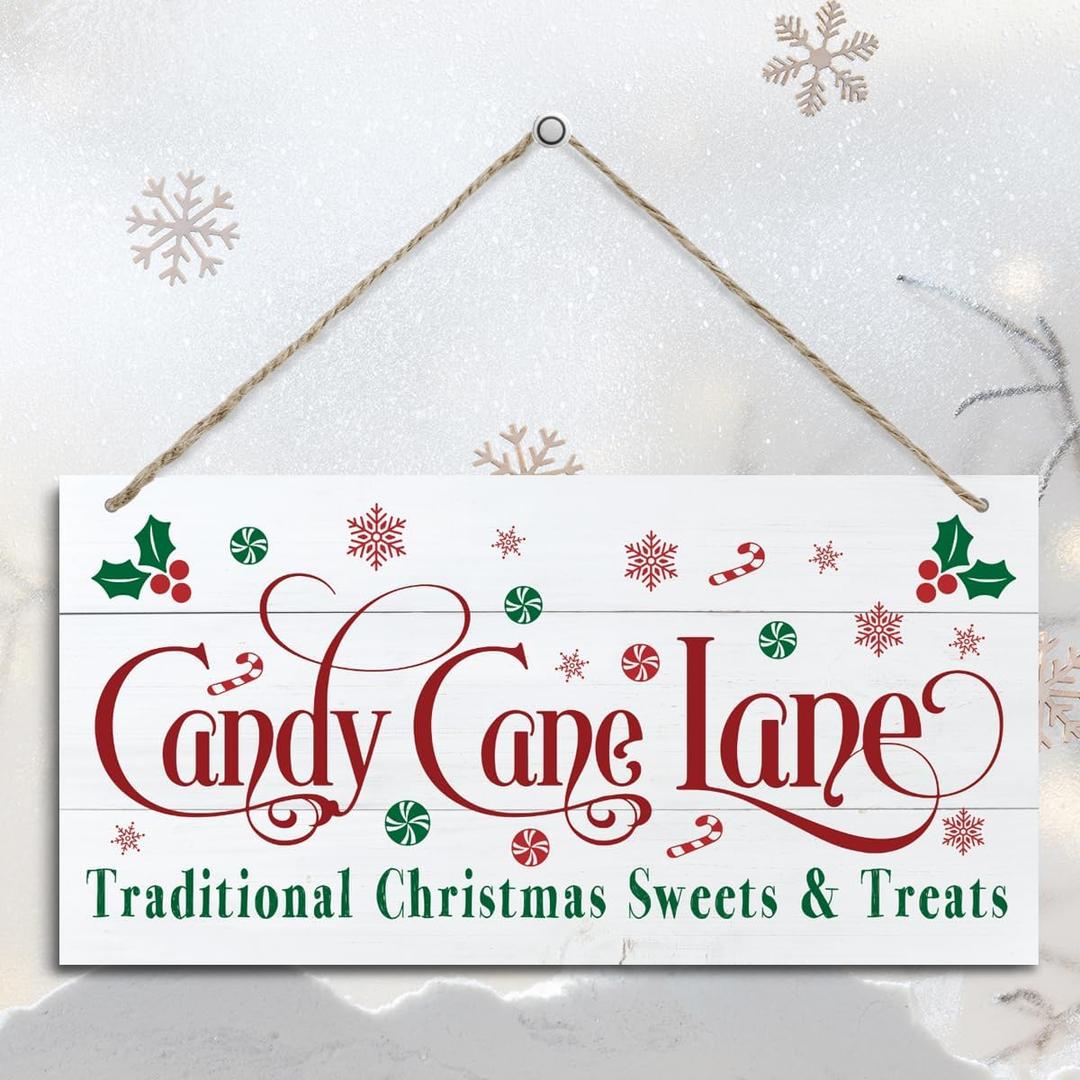 2 x Funny Christmas Wooden Hanging Decor, Candy Cane Lane Traditional Christmas Sweets and Treats, Xmas Candy Shop Door Hanger with Rope Hanging Decoration 6 X 12 Inches
