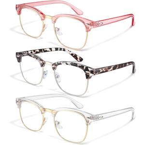 racico Computer Blue Light Blocking Glasses Blue Light Glasses Men Women, Anti Blu-Ray Clear Gaming Glasses Lenses (A3 Crystal Gold/Leopard/Crystal Pink)