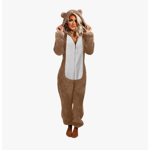 Sherpa Jumpsuit Women Women's Fuzzy Pajamas Long Sleeve Adult Cat Onesie Pajamas Winter Rompers Sleepwear