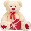 HollyHOME Big Teddy Bear Stuffed Animal Large Bear Plush with Red Heart for Girlfriend and Kids Holiday Toy Gift 36 inch Beige