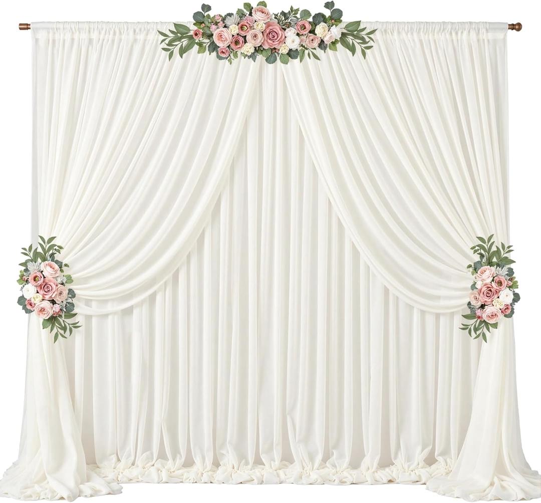 20ft x 10ft Beige Backdrop Curtains, Wrinkle-Free Sheer Chiffon Fabric Photo Backdrop Drapes for Wedding Arch Party Ceremony Stage Photography Decorations