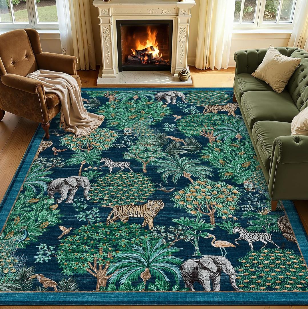GarveeHome Animal Print Rug 5x7 Washable Area Rugs for Kids Room, Blue