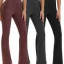 3 Packs Women's Flare Leggings with Pockets, Soft High Waisted Tummy Control Bootcut Workout Yoga Pants (L)